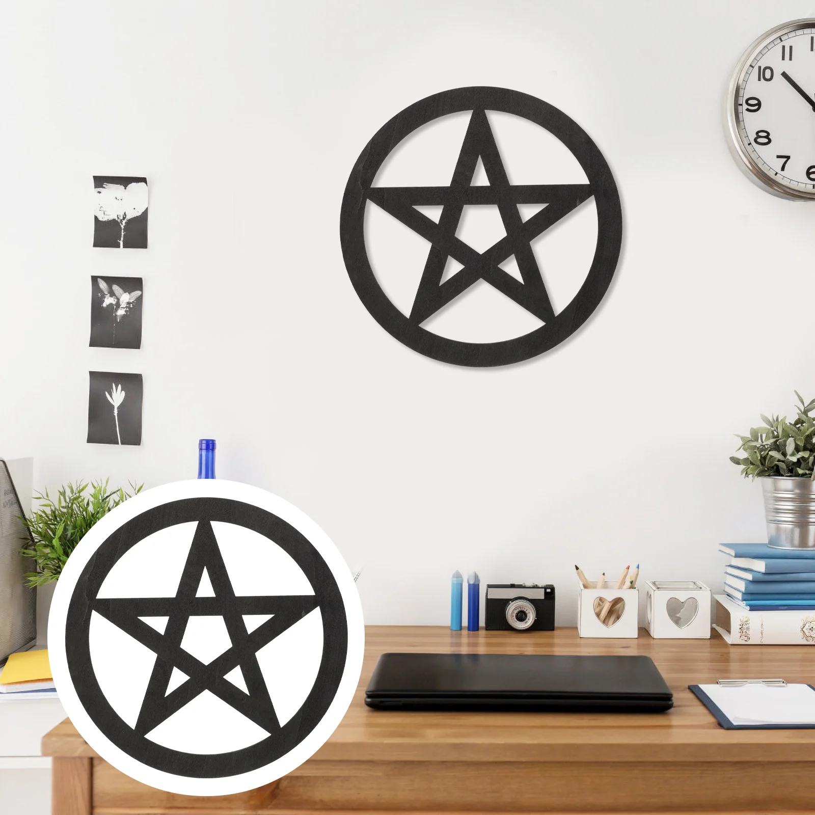 

Decor Home Wooden Hanging Ornament Flower Jewelry Wall Artwork Pentagram Altar Rural Decoration