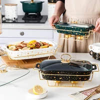 nordic household covered soup pot binaural creative square casserole rack with candle holder ceramic griddle heating tableware