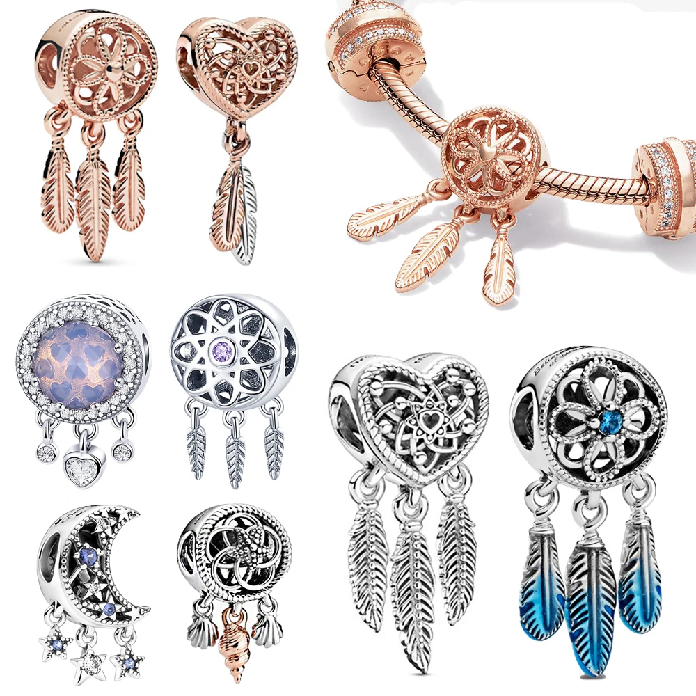 

925 Silver Spiritual Dreamcatcher Charm Openwork Fringe Bead Fit Pandora 925 Original Bracelets Fashion DIY Woman Jewelry Making