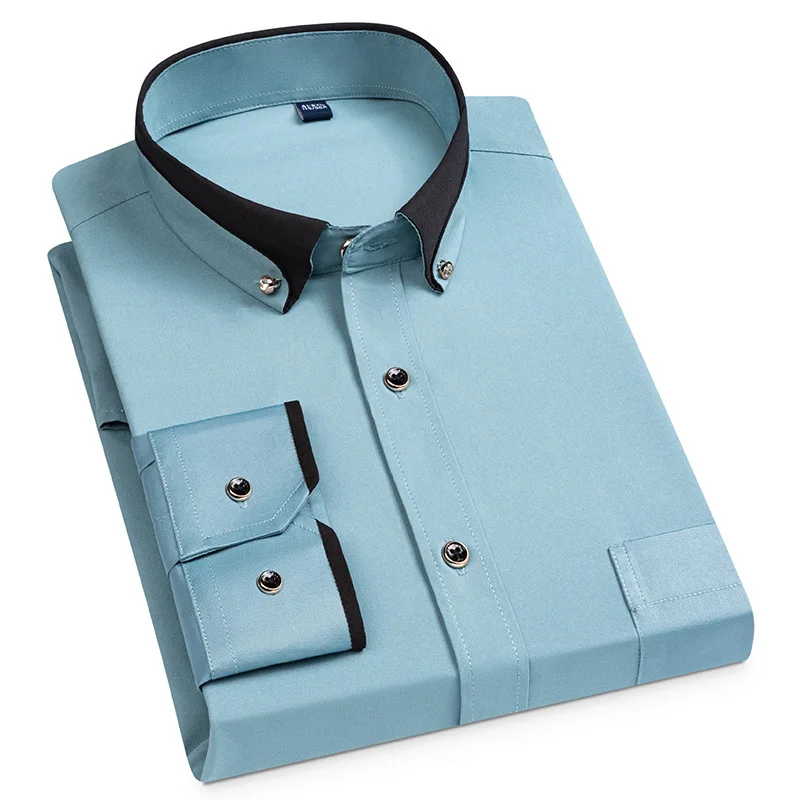 2022 new large size drill buckle elastic anti-wrinkle long-sleeved men's business casual four seasons shirt |