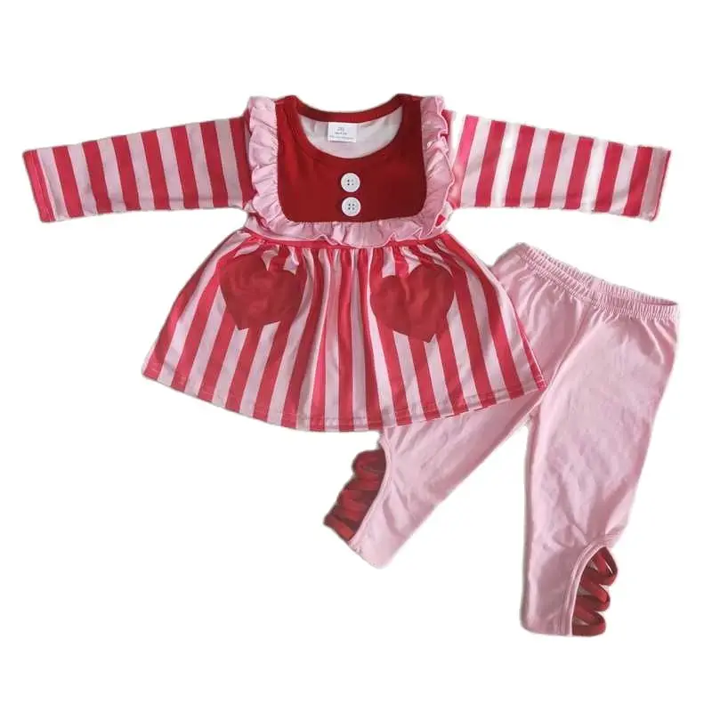 

6 B11-22 Girls Valentine's Day Outfit Long Sleeve And Long Stripe Print