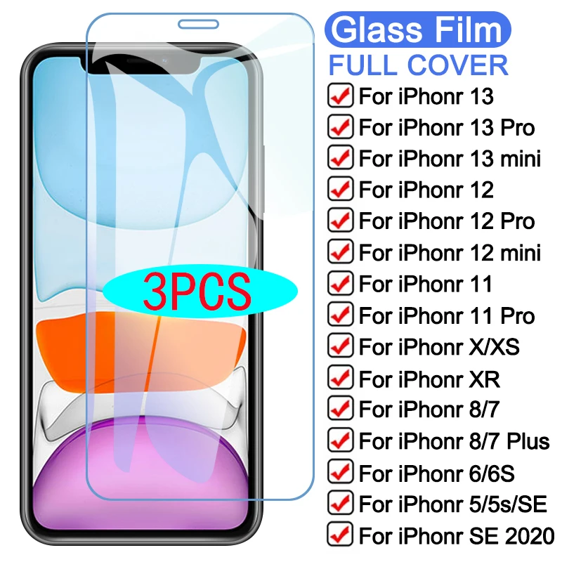 

3PCS 9H Protective Glass for IPhone 14 12 13 Mini 11 Pro XS Max X XR Tempered Screen Protector for IPhone 8 7 6 6S Plus Glass