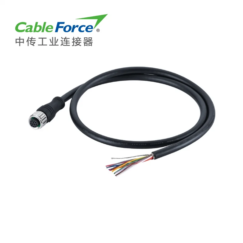Фото Кабель M12 A-Code 17-контактный, гнездовой, 360 градусов, в оплетке, 17x26AWG PUR, для буксируемых кабельных цепей, 5 млн. циклов протяжения, 3 м №1