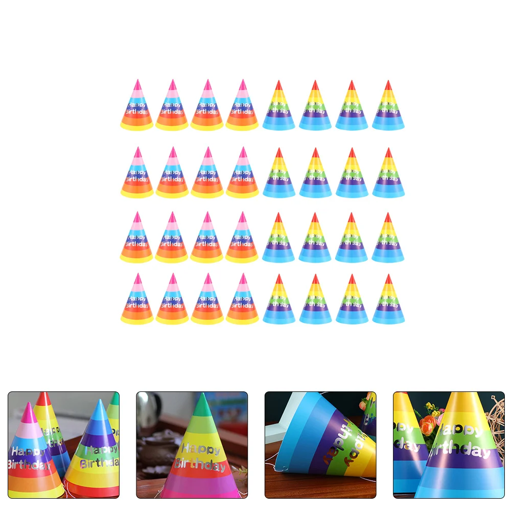 

Birthday Party Hats Hat Kidspaper Cone Cap Baby Happyrainbow Adults Kid Mini Headband New Year Decor Tiara Costume Pompom B
