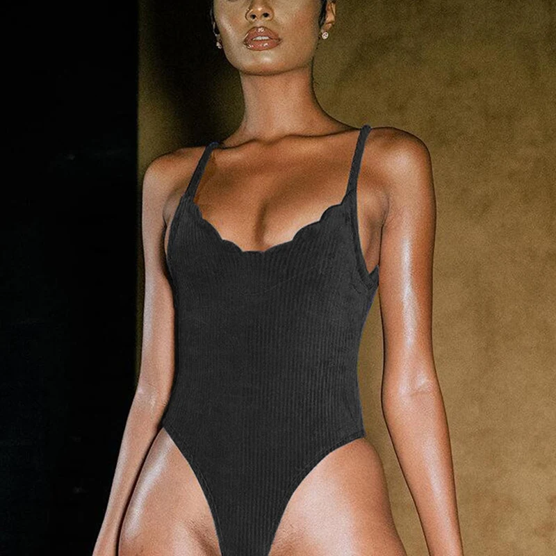 

Sexy Solid Color Ribbed Knitted Bodysuits Women Clothes Summer Backless V Neck Tank Top Bodys