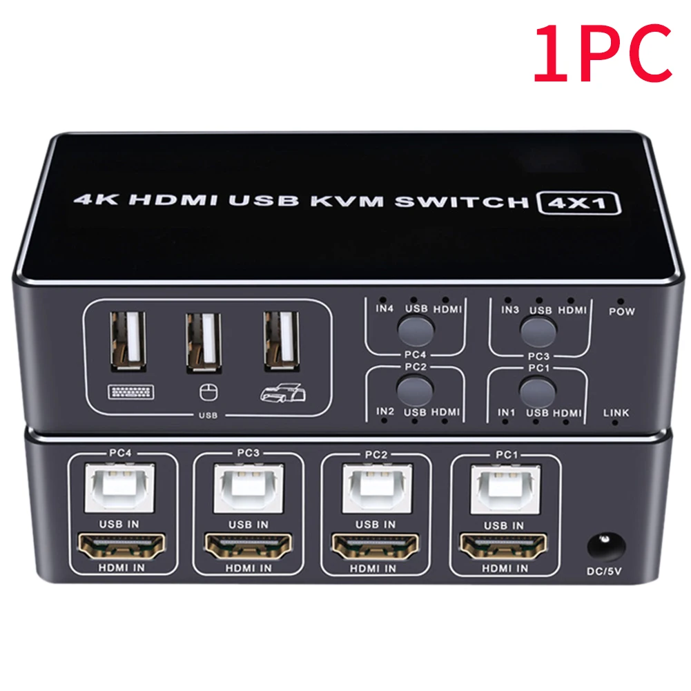 

4K Aluminum Alloy Sharing Stable Hub KVM Switcher USB for With Indicate Light Scanner Ultra HD For Mouse Keyboard 4 Port