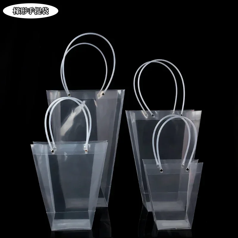 10pcs A Shape Trapezoidal Transparent Flower Handbag Waterproof PVC Square Handheld Bag Gift Bouquet Packaging