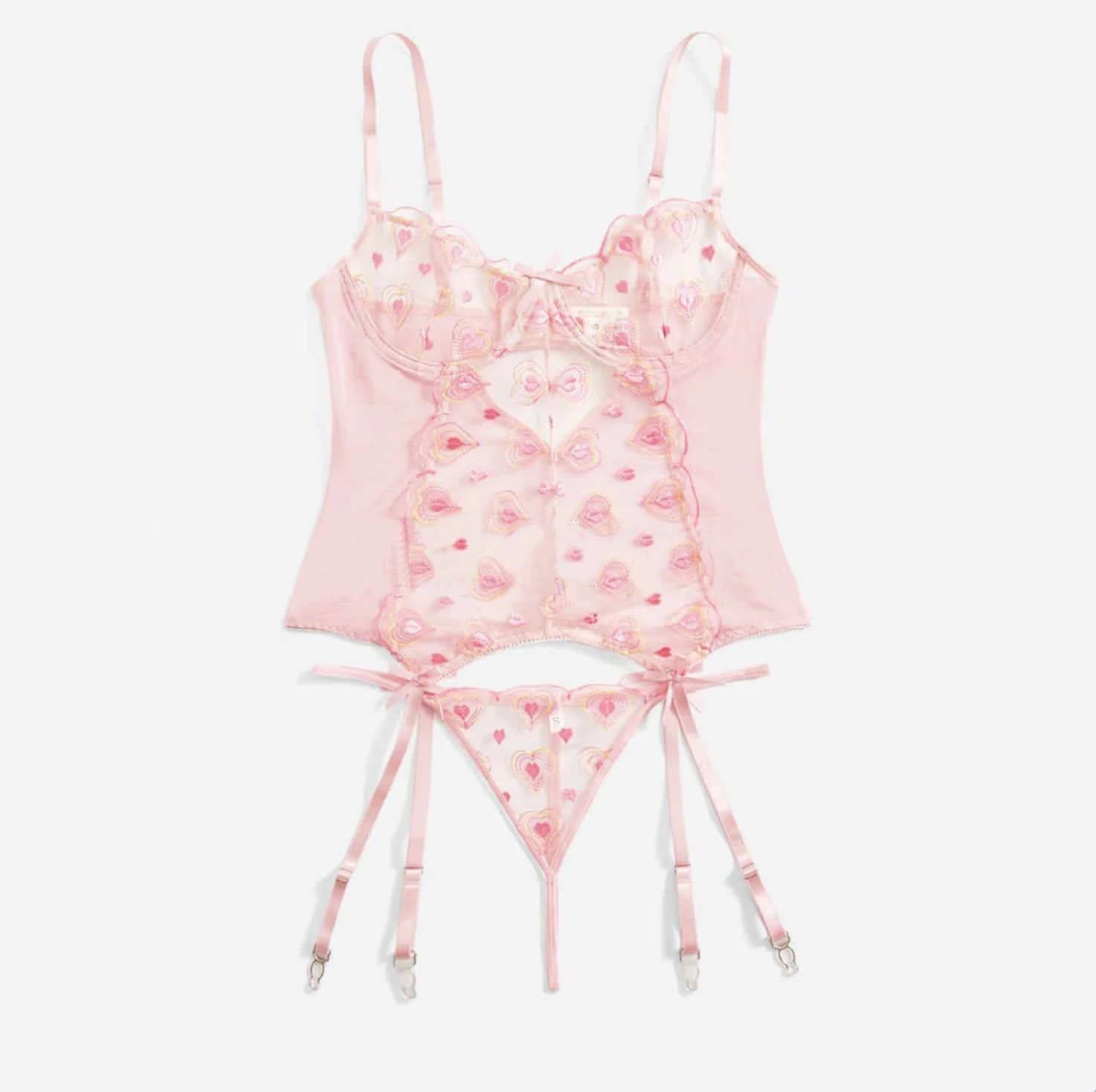 Ellolace Love Heart-Shaped Lingerie Fetish Underwear That Can See Romance Valentine's Day Set Woman 2 Pieces Lace Intimate