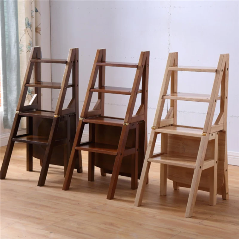 

Wooden Folding Library Ladder Chair Kitchen Furniture Step Ladder School Convertible Ladder Chair Step Stool Natural/Honey/Brown