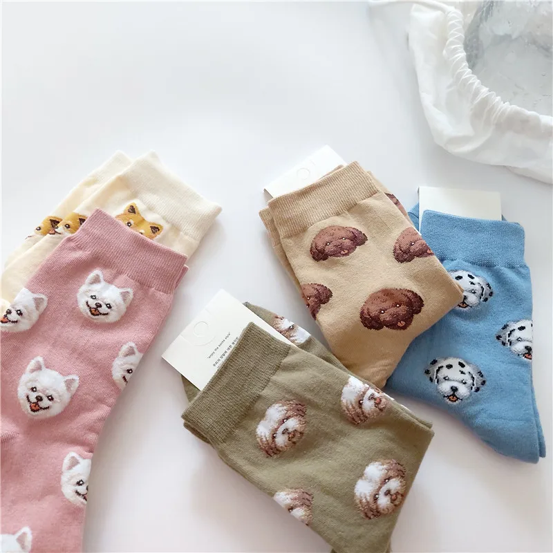 

Korea Style Cute Animal Head Spring Lady Cartoon Dog Cute Medium Tube Cotton Socks Cute Sweet Girl Designer Socks