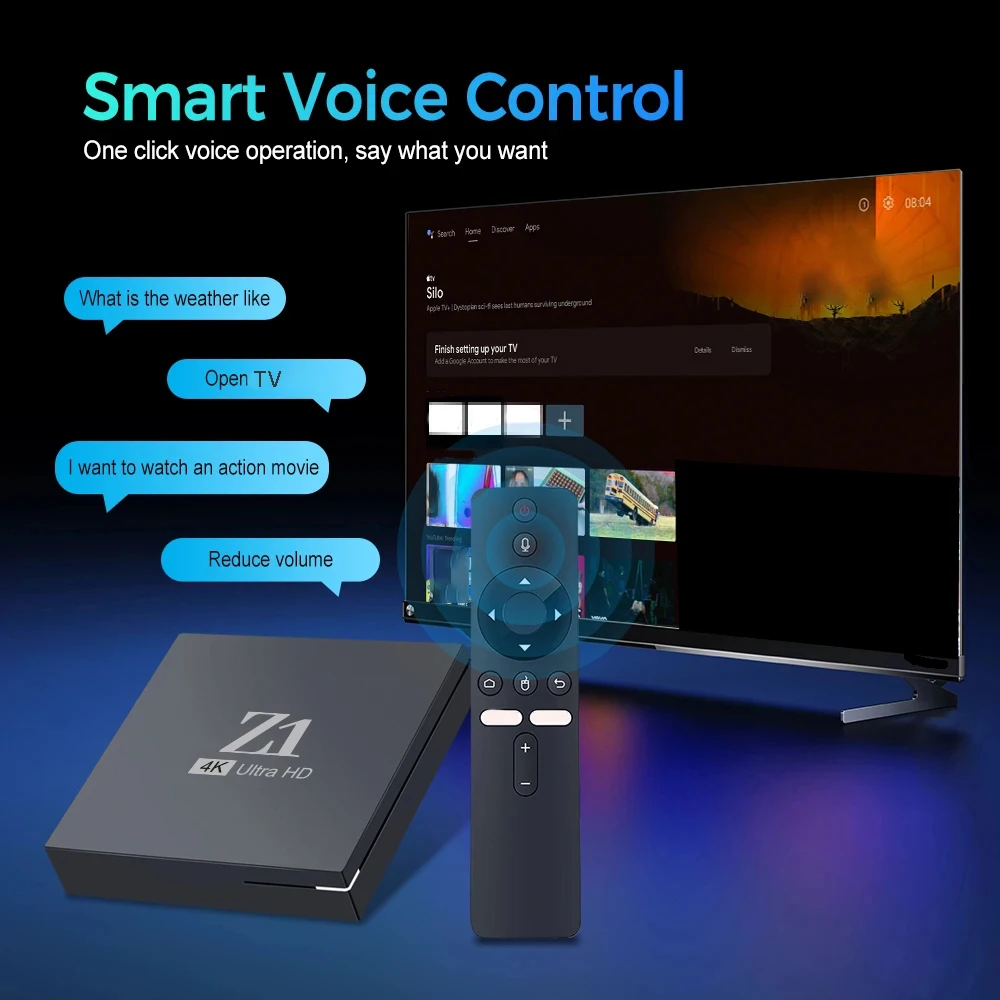 Фото ТВ-приставка Smart Z1, HD 4K, Allwinner H313, четырехъядерный медиаплеер, 4G/5G Wi-Fi, BT5.0, голосовой пульт, IPTV, 8 ГБ/128 ГБ, Android 15. №1
