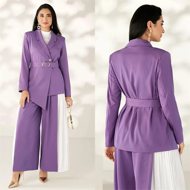 

Fashion Style Women Suits Business Pantsuits Formal Party Dress 2 Pieces Oversize Blazer Jacket With Wide Leg Pants