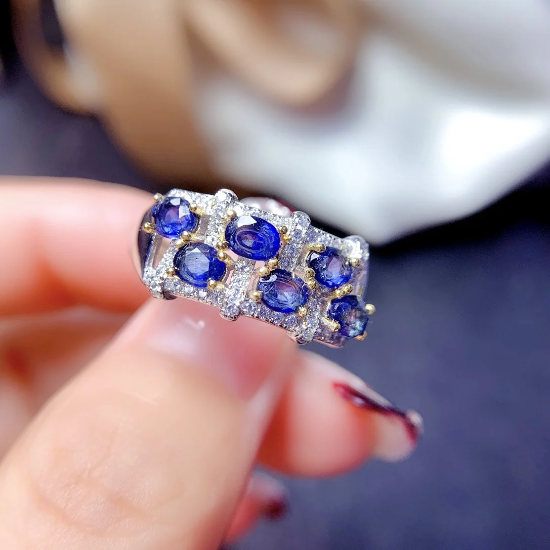 Natural Sapphire Ring, 925 Silver Certified, 3x4mm Blue Gemstone, Girl's Holiday Gift, Free product shipping