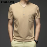 coodrony brand solid color button short sleeve t shirt homme cotton high quality ture pocket casual t shirt men clothes z5190s