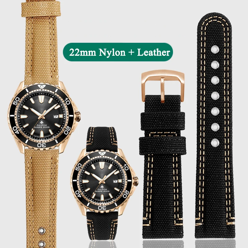 

WatchBand Accessories For Citizen BN0193/0191/BN0190 CA4386/4385 CA0718-13E Men breathable nylon + leather watch strap Bracelet