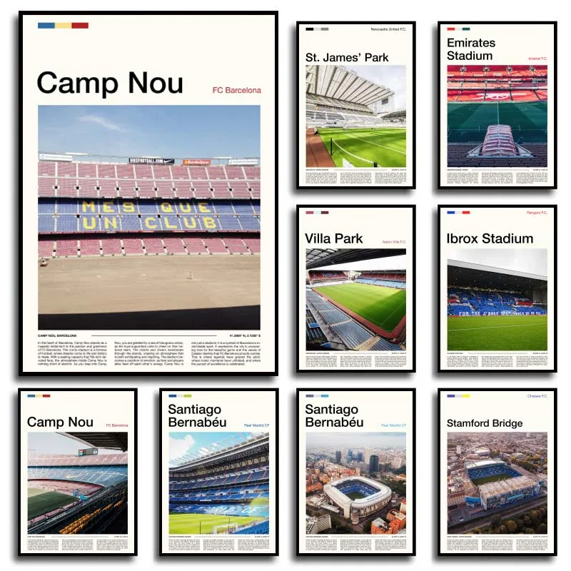 Фото Всемирно известный футбольный стадион Camp Nou Bernabeu Etihad Stadium Old Trafford Stadium Poster Холст Картины Настенное искусство Домашний декор №1