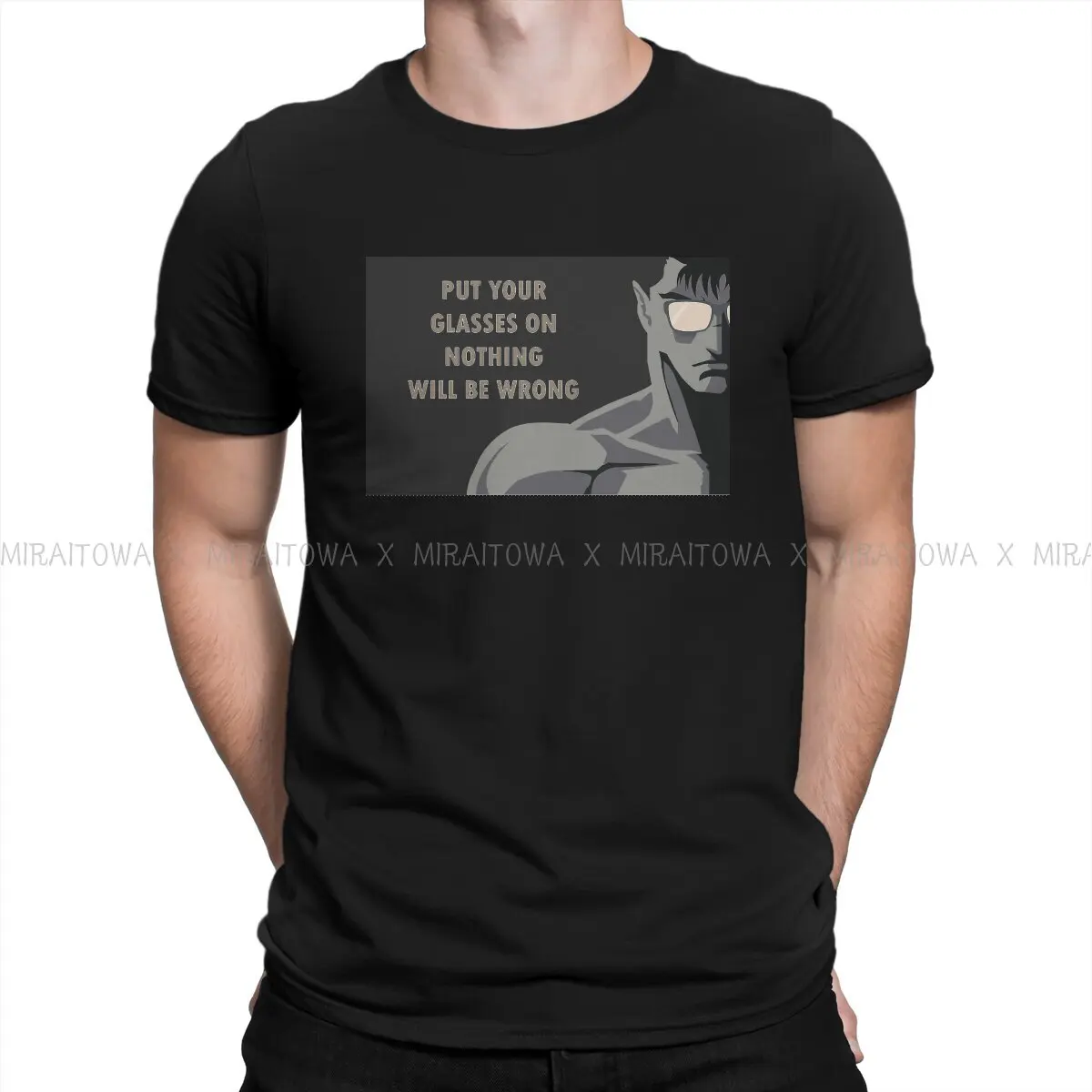 Put Your Glasses On Nothing Will Be Wrong O Neck TShirt Berserk Guts Comic Black Swordman Pure Cotton Basic T Shirt Man's