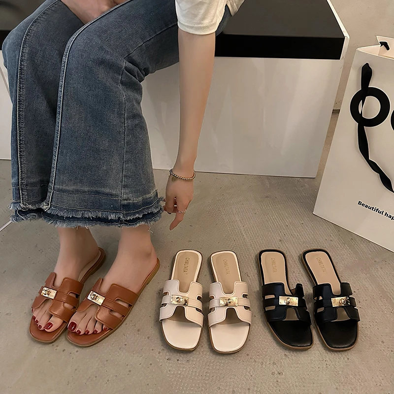 Ladies Shoes 2023 Hot Sale Open Toe Women's Slippers Summer Solid Color Shoes Female Casual Flat Beach Flip Flops Large Size