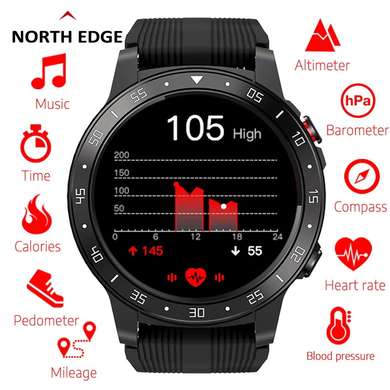 

Northedge GPS Smart Watch Running Sport GPS Watch Phone Call Smartphone Waterproof Heart Rate Compass Altitude Clock