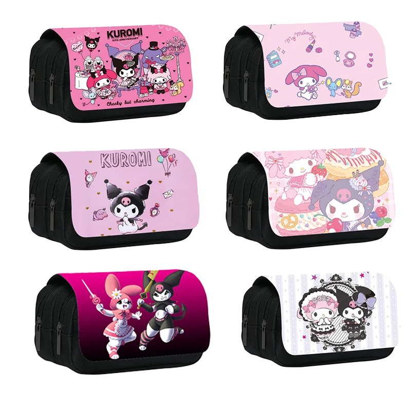 

Sanrioed Kuromi My Melody Hello Kittys Onpompurin Kawaii Anime Double Layer Pencil Case Cartoon Pen Bag Kids Girl Holiday Gift