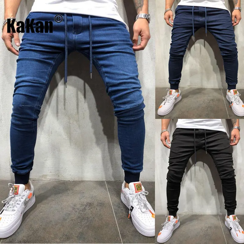 Kakan - Spring and Autumn New High End Slim Fit Small Foot Jeans for Men, Black, Blue Casual Sports Stretch Long Jeans K39-1516