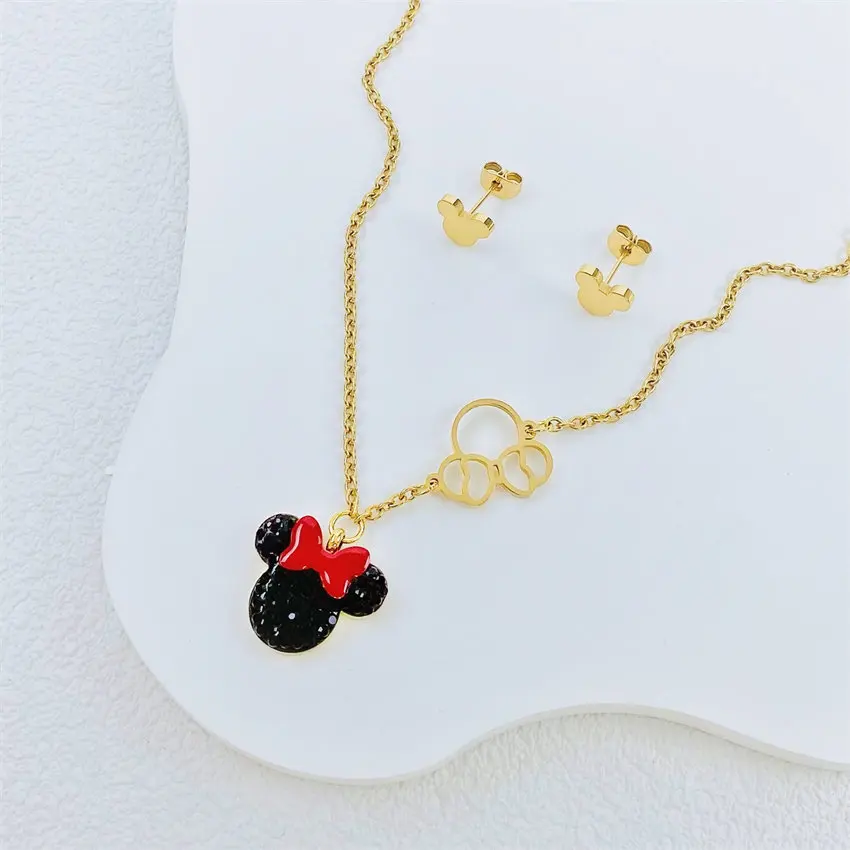 

Cartoon Kawaii Mouse Stud Earrings Titanium Stainless Steel Inlaid Zircon Earrings Rose Gold Color Fashion Trendy Women Jewelry