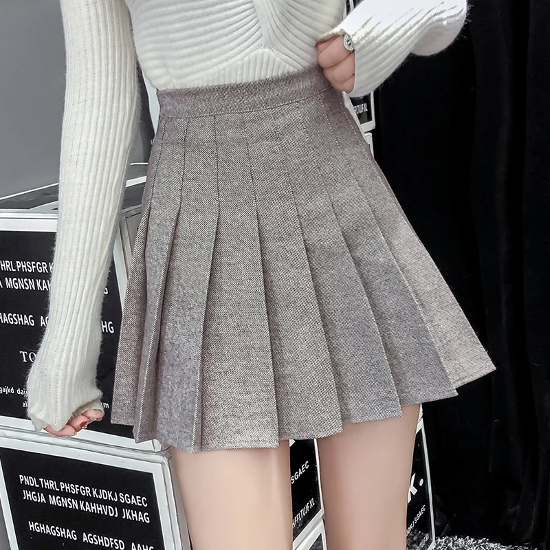 Women's Fall/Winter Skirt High Waist Folded Skirt A-line Above Knee Length Skirt Tennis Skirt Pleated Mini Skirt