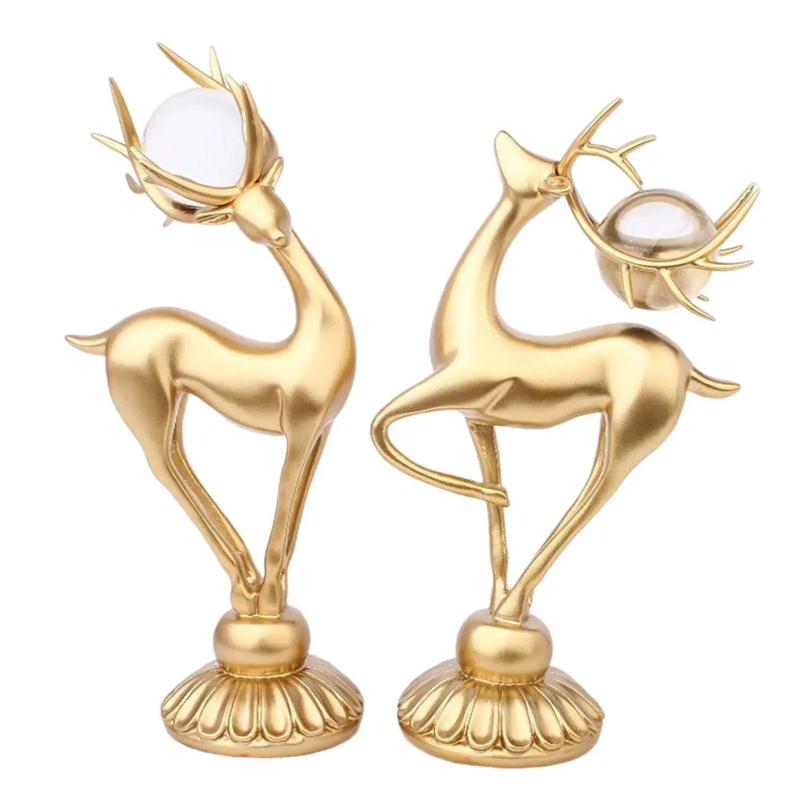 

2x Modern Deer Figurines Reindeer Sculptures Ball Decorative Decoration Elk Resin Statues for Cabinet Dining Room Fireplace Home