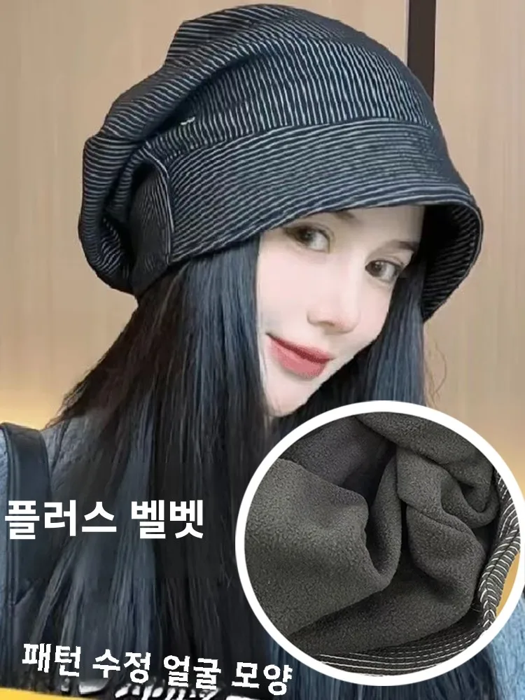 Черная шапка-бини корейской серии женская осенне-зимняя шапка с большой