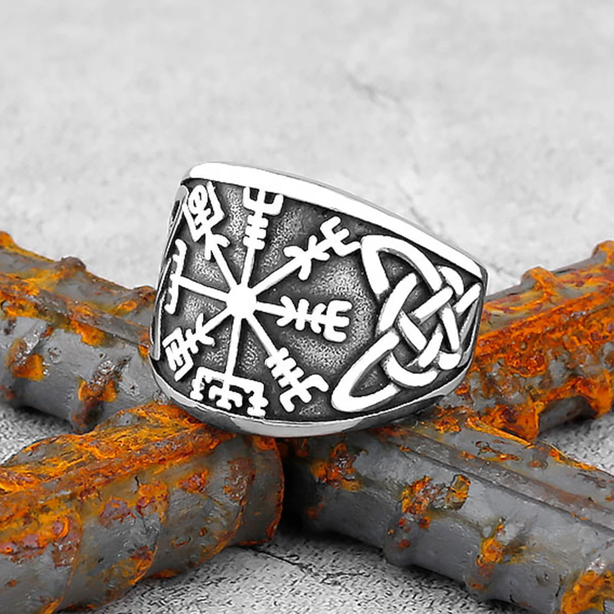 

Vintage Nordic Viking Compass Symbol Celtic Knot Rings for Men Domineering Cool Nordic Rune Amulet Stainless Steel Jewelry Rings