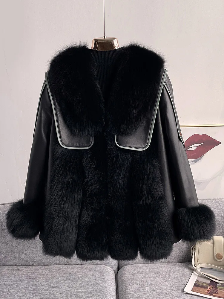 High-End Imported Fox Fur Fur Coat Women's Mid-Length Haining New Sailor Collar Sheepskin down Jacket Coat