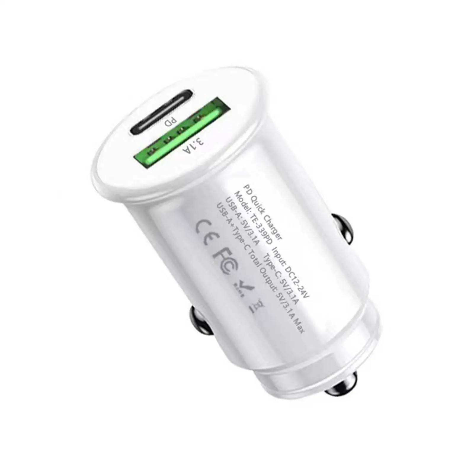 

QC3.0 Car Charger Fast Charging White Black Mini Shape Car Lighter Slot PD 20W USB Type C Charge Mobile Phone