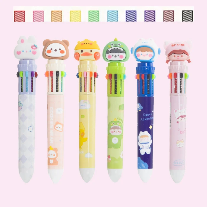 

10Color Ballpoint Pen Cartoon Press Style Multi Color Student Dedicated Graffiti Note Retractable Pen Multi Function Writing Pen