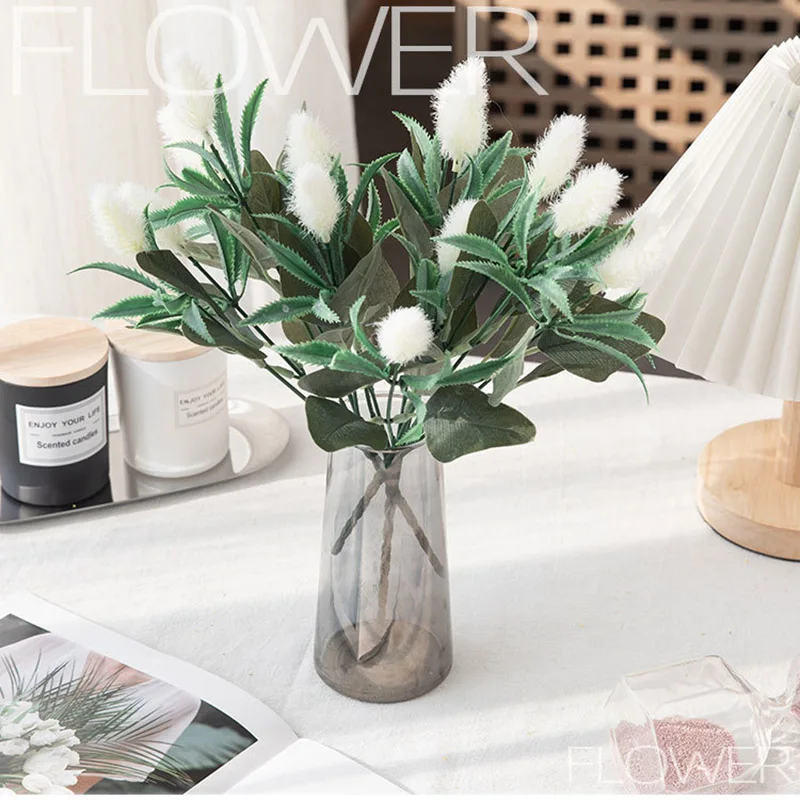 

Artificial Flower Plastic Flowers for Home Living Room Wedding Decor Bouquet Bunny Tail Plants Outdoor Grass Silk Fake Flower