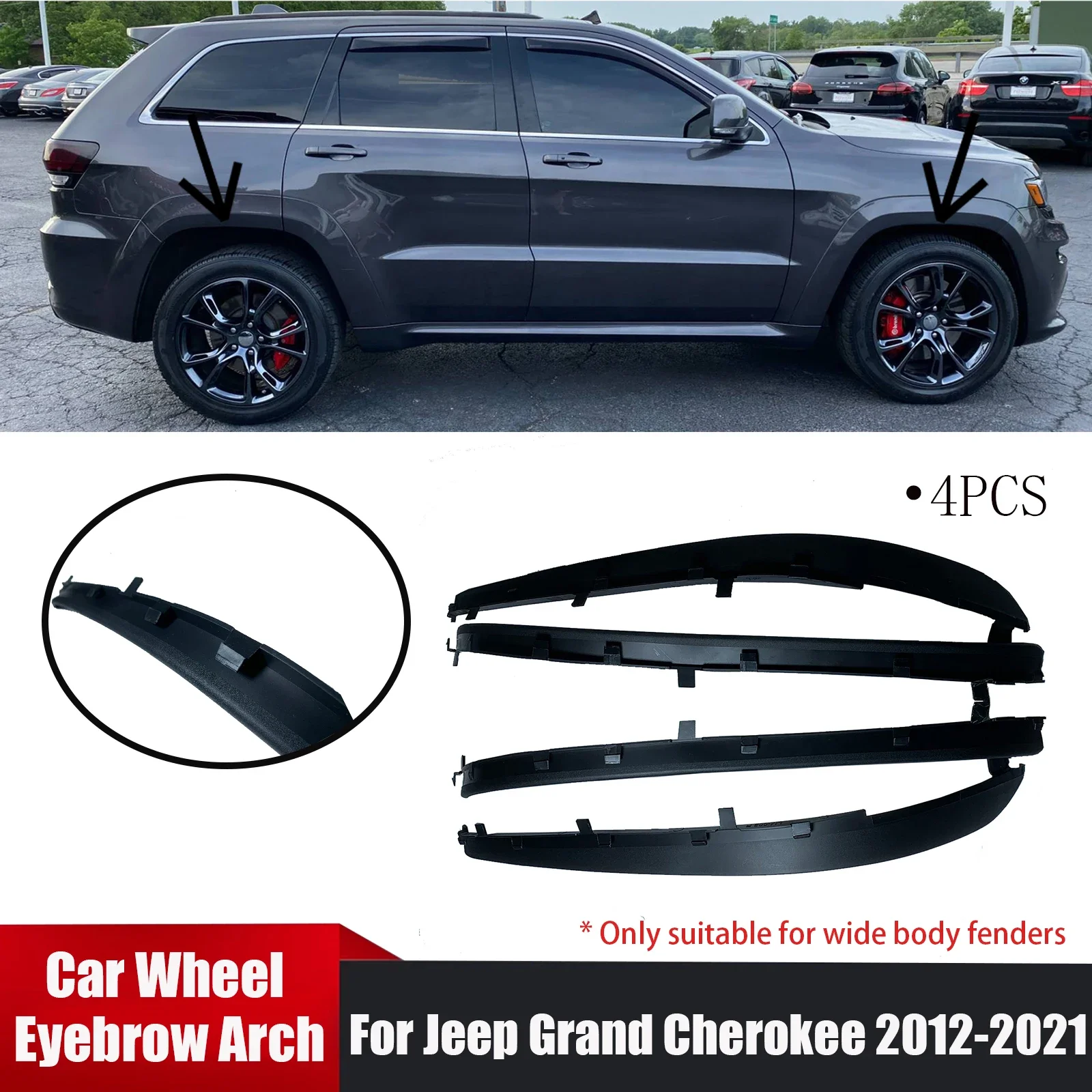 

4 шт. автомобильное колесо, крыло, брызговик, накладка на арку, расклешенная накладка для Jeep Grand Cherokee Trailhawk 2012-2021, автомобильные аксессуары