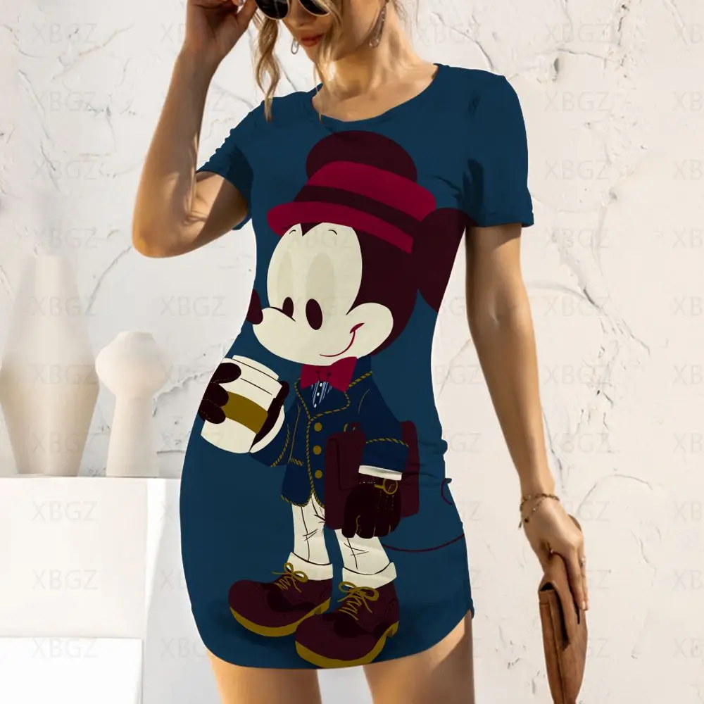 

Cartoon Women's Summer Dress Elegant Dresses for Women 2022 Slim Fit Top Minnie Mouse Mickey Tight Print Disney Sexy Fashion 5XL