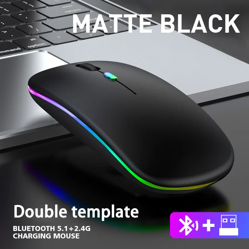 Bluetooth 5.2 Беспроводная мышь с USB перезаряжаемая RGB для ноутбука ПК Macbook игровая 2 4