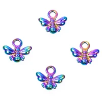 10pcs alloy cute insect bee moth charms pendant accessory rainbow color for jewelry making necklace earring metal bulk wholesale
