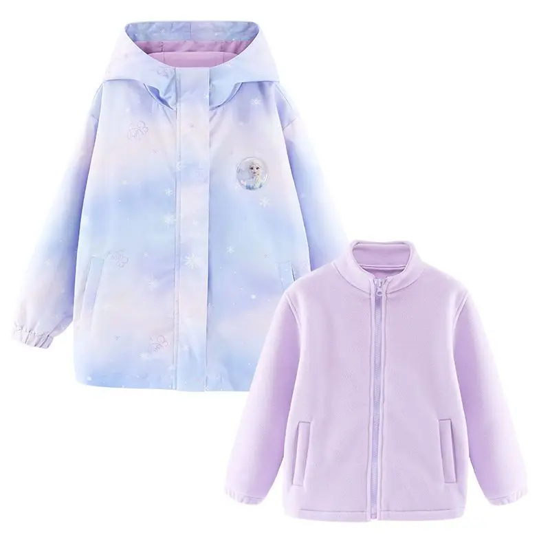 

Frozen Movie Girls Autumn New Casual Jacket Cartoon Princess Elsa Children's Fashion Polar Fleece Three-in-One Windproof Top