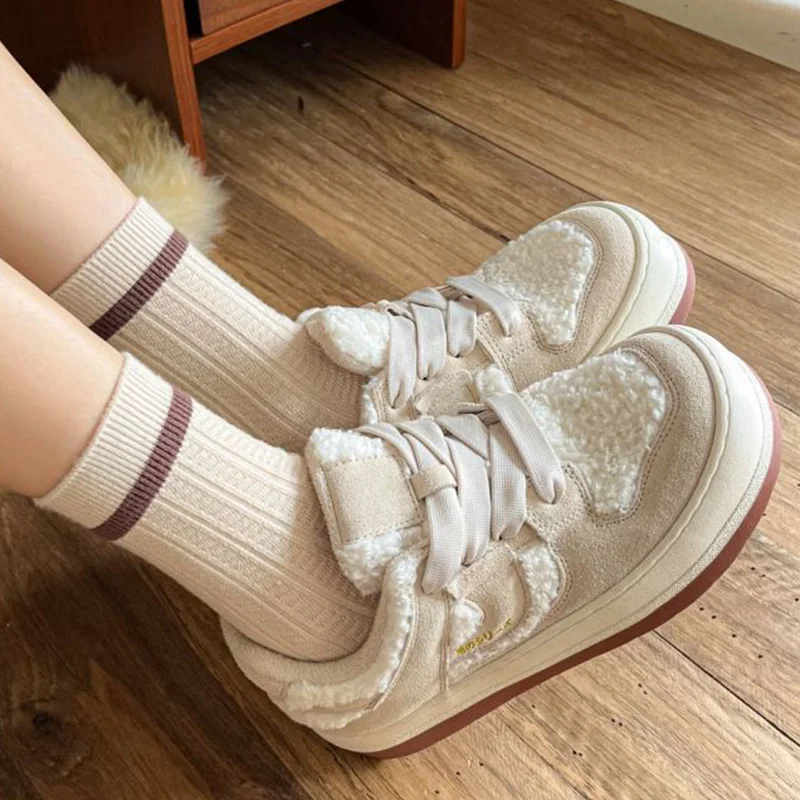 5 Pairs Winter Thicken Wool Socks Women Fashion Stripes Middle Tube  Keep Warm Socks Set Japanese Style Slouch Soft Comfortable
