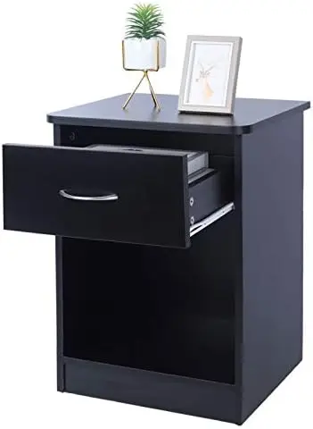 

Тумбочка, тумбочка с выдвижным ящиком и открытой полкой для хранения, тумбочка для спальни и прикроватной тумбочки в общежитии, черная Зернистость