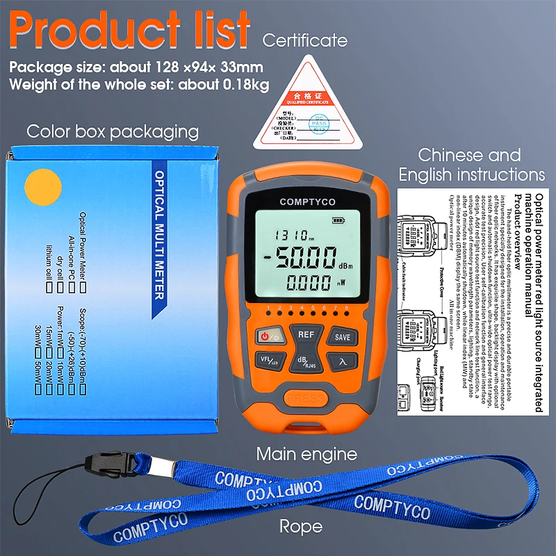 Mini Optical Power Meter -50~+26dBm&Visual Fault Locator(1/10/15/30/50mw) FTTH Fiber Optic Cable Tester Multifunction All-in-one