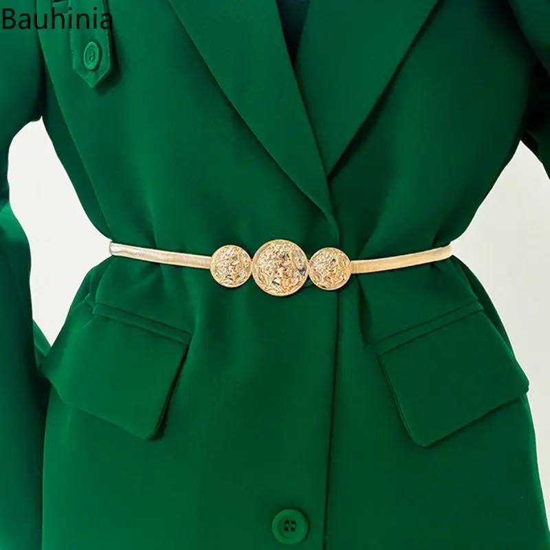 Bauhinia Metal Gold Spring Elastic Waist Chain Round Buckle Circle Waist Chain Accessorize The Girl's Dress Belt