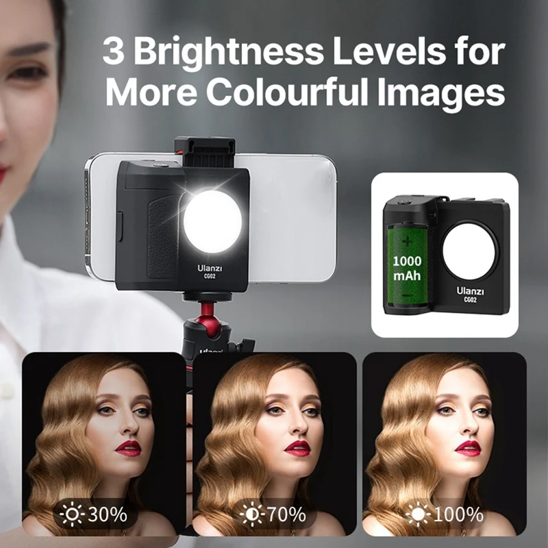 Ulanzi CG02 Smartphone Handheld Selfie Grip Bluetooth Remote With Fill Light Handle CRI 95+ 15M Zoom