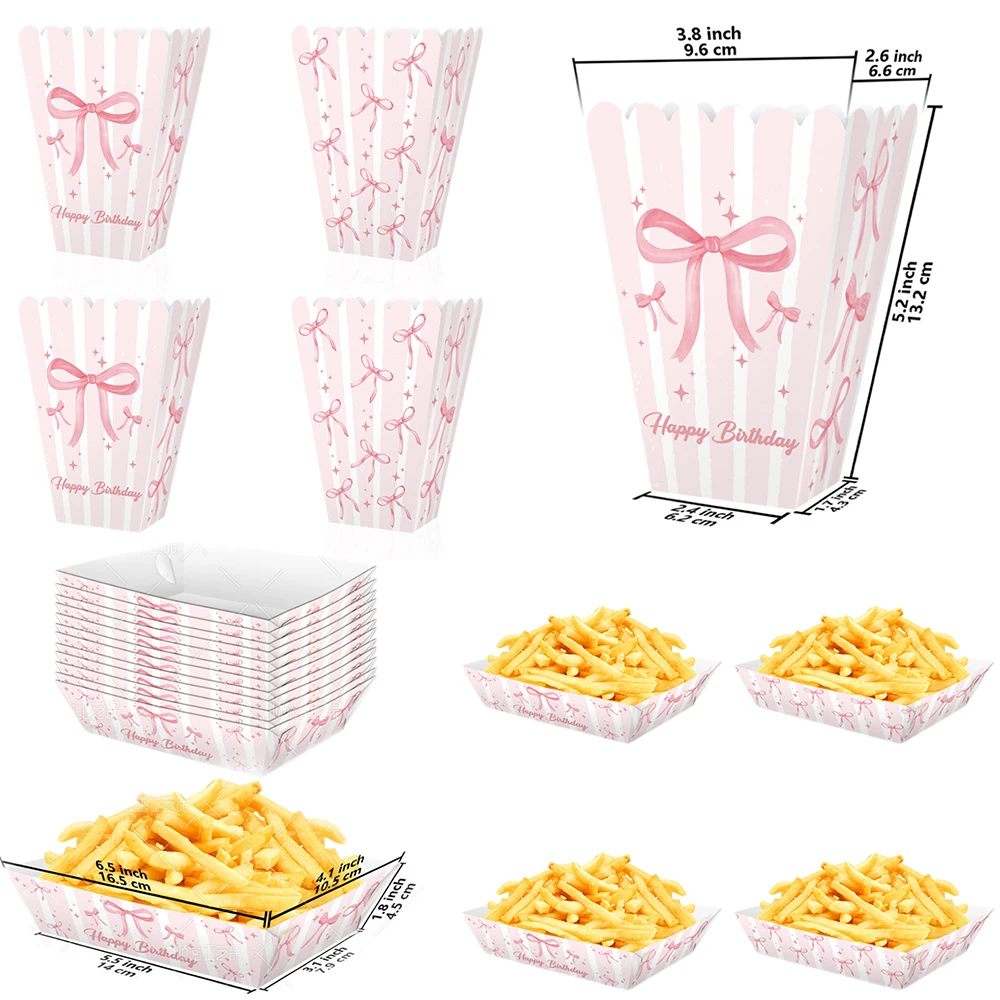 6/12/24/30 шт. розовый бант еда лодки конфеты попкорн бумажная коробка подносы для еды