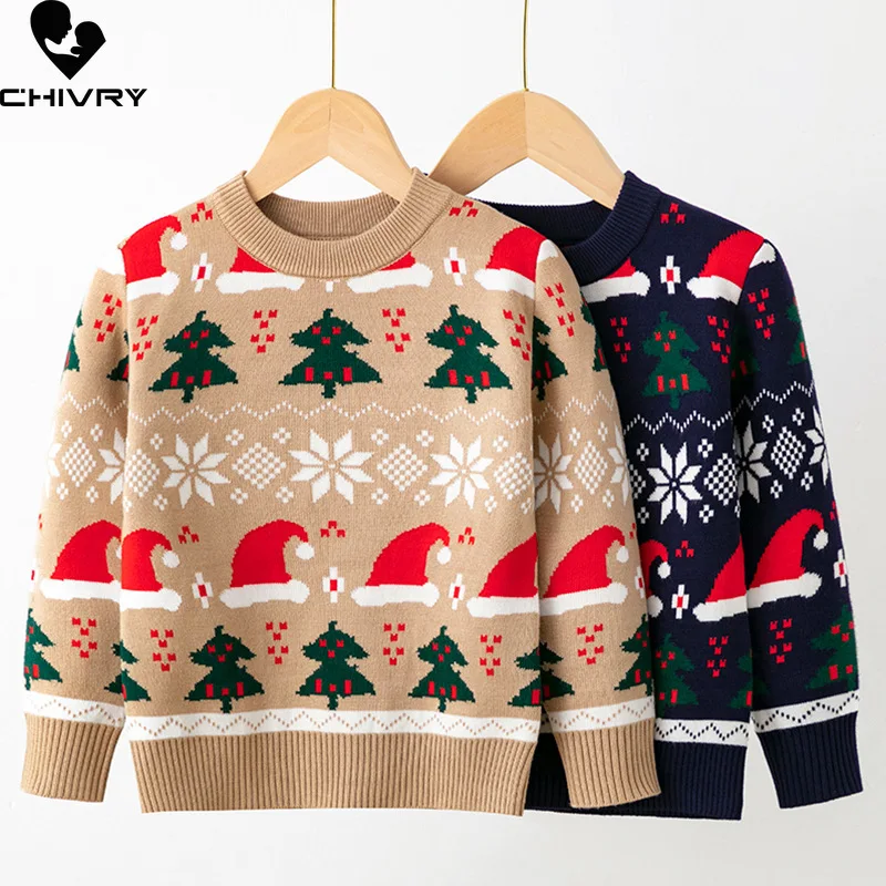 

Christmas Sweaters Autumn Winter Baby Boys Girls Jumper Sweater Kids Xmas Jacquard Knit O-neck Pullover Tops Children Clothing