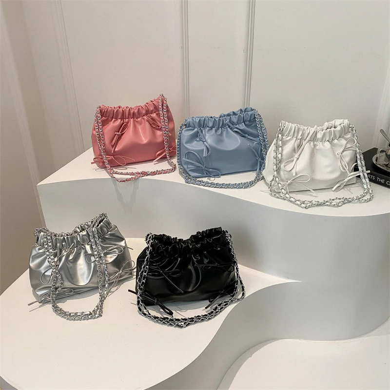 Новая Минималистичная и модная повседневная текстурная сумка-ведро с бантом