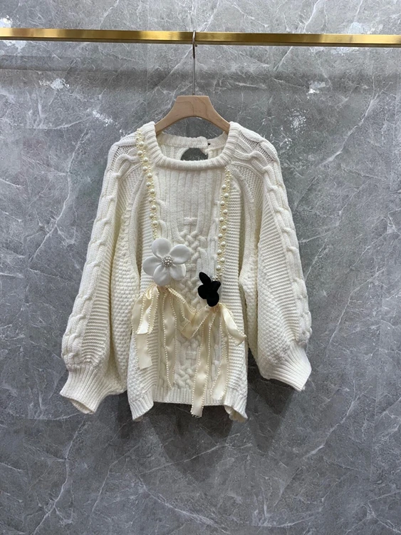 

2021 new women fashion flower pearl loose fashion sweater sweater 1223