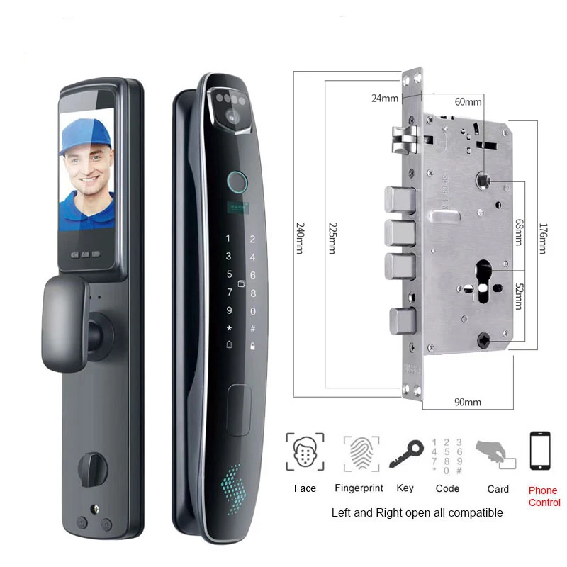 Продажа Умный дверной 3d-замок с распознаванием лиц, управление доступом, 7 способов разблокировки для деревянных дверей 40-70 мм, хорошо работает в тем...