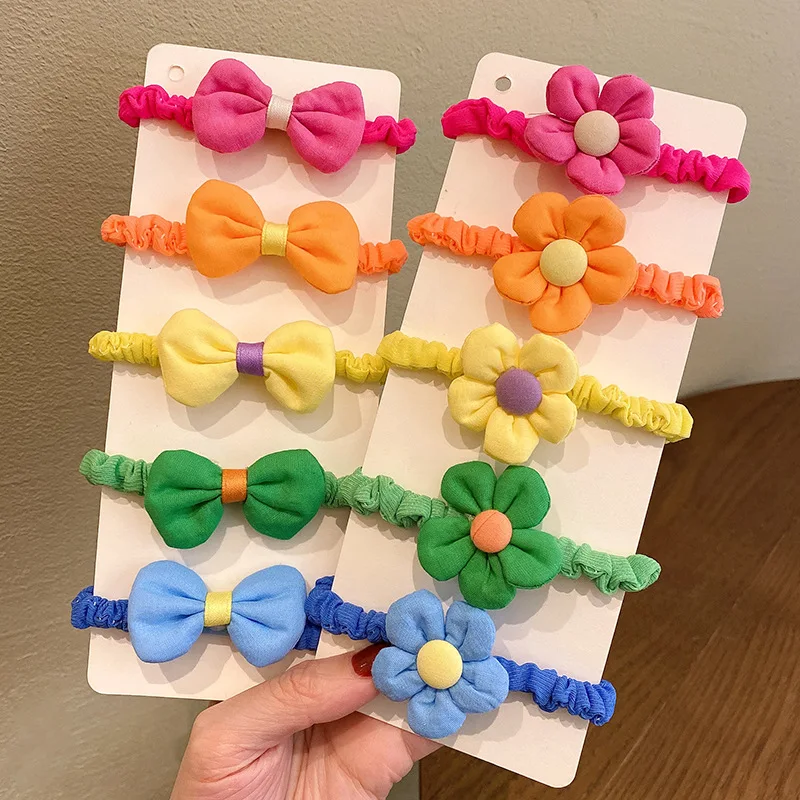 

5PC Colorful Bow Elastic Hair Bands Rubberband Women Girls Kids Children Hair Ties Rings Rope for Hair Accessories Scrunchy